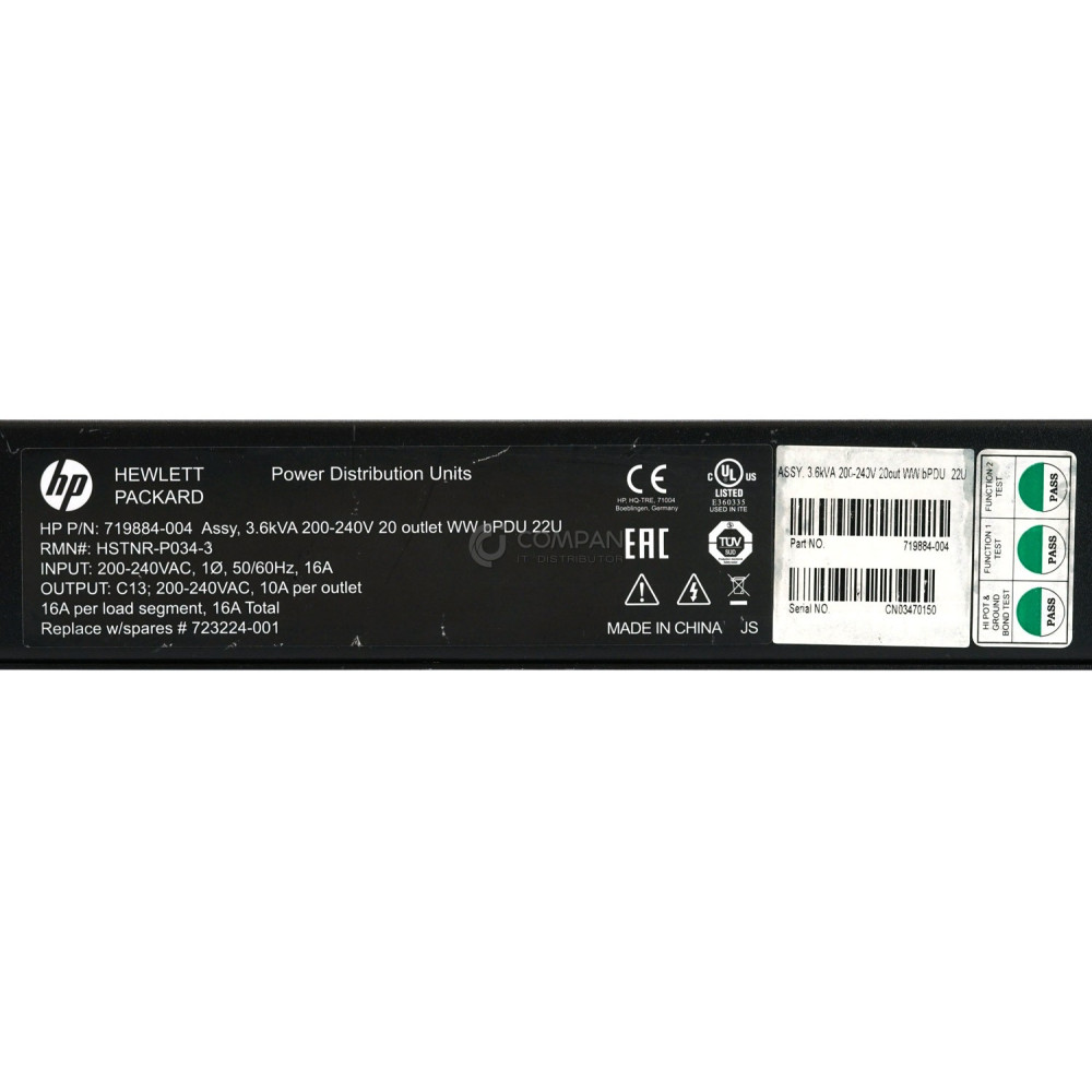 723224-001 HP POWER DISTRIBUTION UNIT 3.6KVA 200-240V 20 OUTLET C13 WW 22U